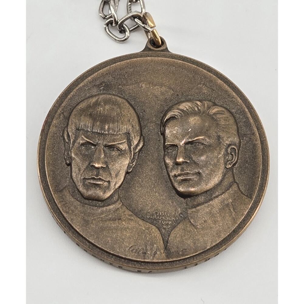 Vtg 70s Star Trek U.S.S. Enterprise Kirk Spock Bronze Commemorative Medallion